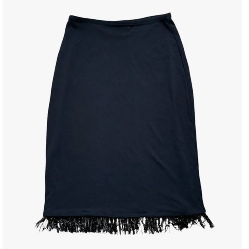 CL Carole Little black Women  skirt with bugle bead fringes Sz  Medium E…